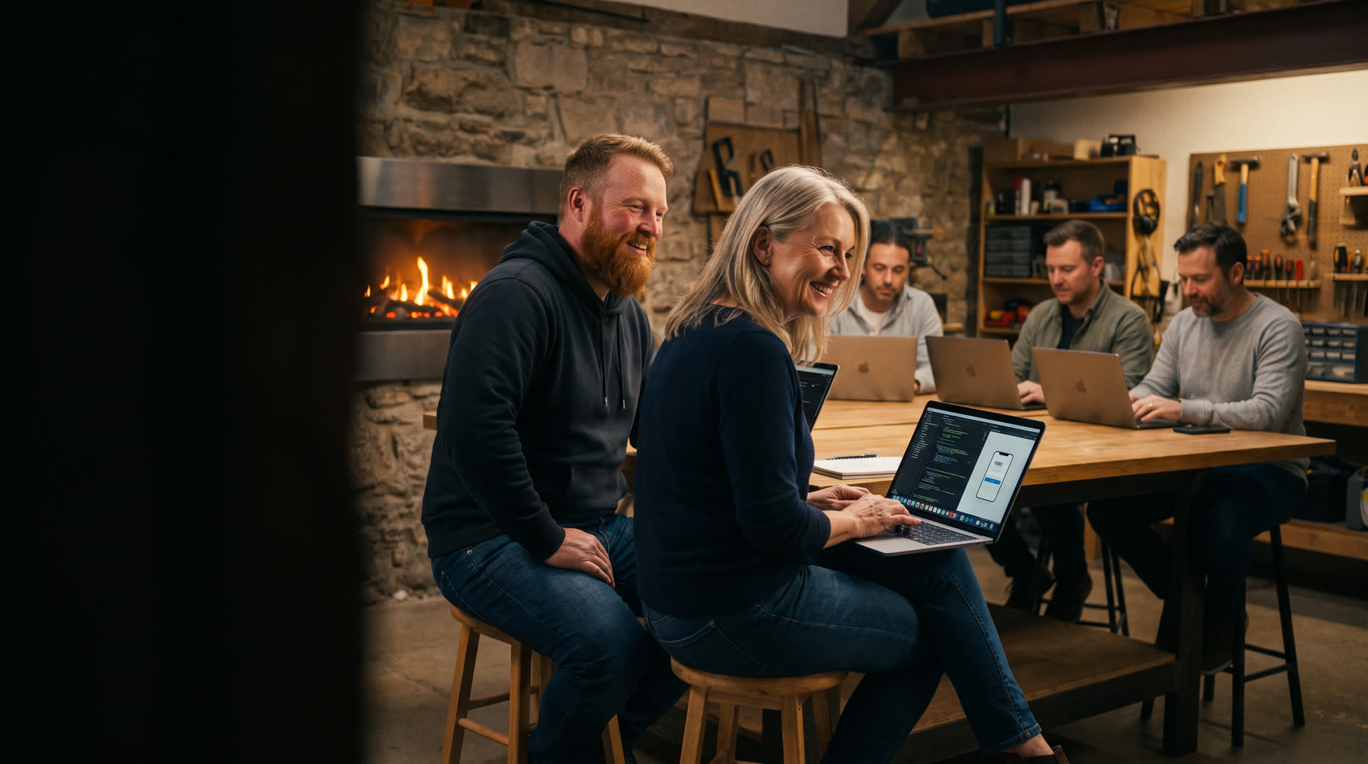 Le fondateur de Start iD aide une participante à construire sa première application en atelier.